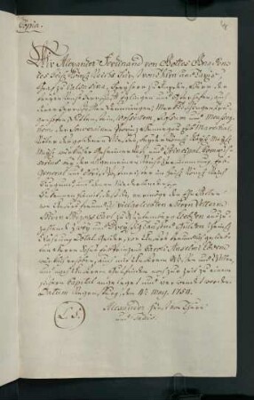 48r, Alexander Ferdinand, Fürst von Thurn und Taxis... (1754)