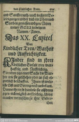 Das XX. Capitel Von Kindlicher Treu, Warheit und Auffrichtigkeit