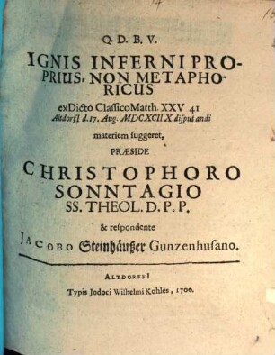 Ignis inferni proprius, non metaphoricus, ex dicto classico Matth. XXV,41