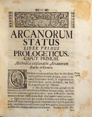 Arcanorum status libri decem, 1/3