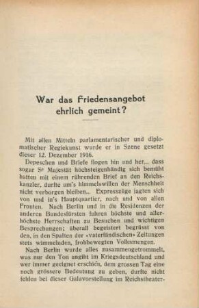 War das Friedensangebot ehrlich gemeint?