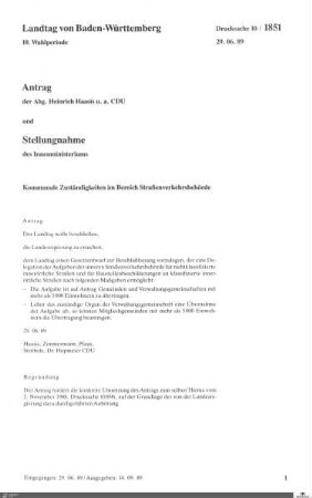 190: Landtag Baden-Württemberg, Beilagen, 1989, Bd. 13