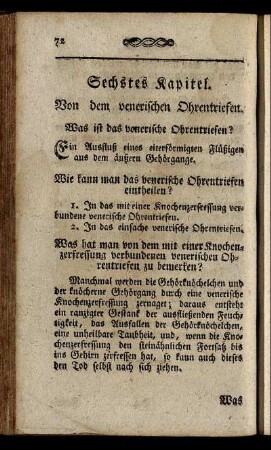 Sechstes Kapitel. Von dem venerischen Ohrentriefen