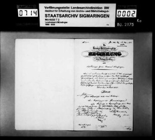 Gomadingen: Armenstiftung der Witwe des Pfarrers Rinderer, Gefällablösung, Grundstock