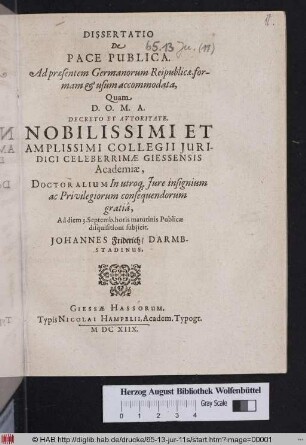 Dissertatio De Pace Publica : Ad praesentem Germanorum Reipublicae, formam & usum accommodata