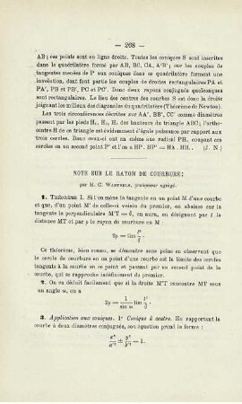 NOTE SUR LE RAYON DE COURBURE.