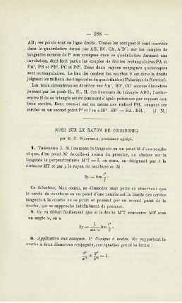 NOTE SUR LE RAYON DE COURBURE.