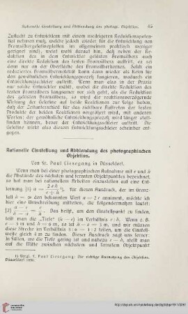 25: Rationelle Einstellung und Abblendung des photographischen Objektivs