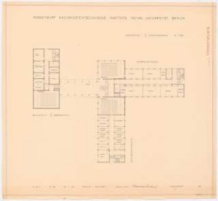 Nachrichtentechnische Institute der Technischen Universität Berlin Vorentwurf F: Grundriss 1.OG mit 2.OG Technische Akustik, 1:200, (von Inv.nr. 39802, früherer Zustand)