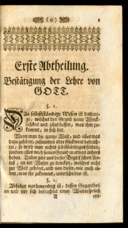 Erste Abtheilung. Bestätigung der Lehre von GOTT