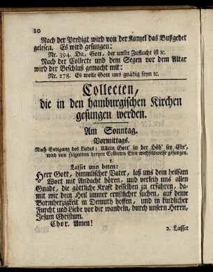 Collecten, die in den hamburgischen Kirchen gesungen werden.