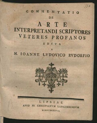 Commentatio De Arte Interpretandi Scriptores Veteres Profanos