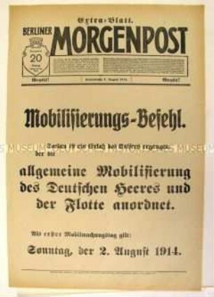 Extra-Blatt der "Berliner Morgenpost" zur Mobilmachung