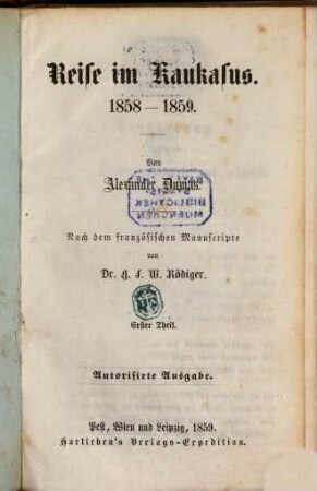 Reise im Kaukasus : 1858 - 1859, 1