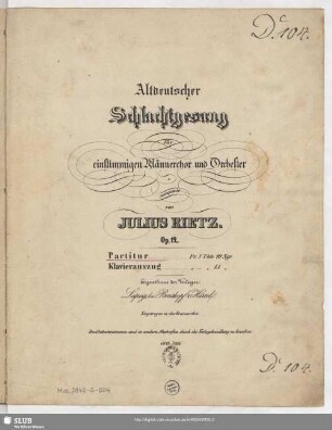 Altdeutscher Schlachtgesang : für einstimmigen Männerchor und Orchester ; op. 12
