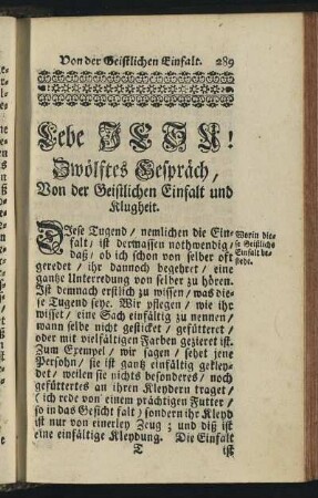 Zwölftes Gespräch, Von der Geistlichen Einfalt und Klugheit.