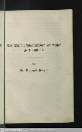 Der Verrath Wallenstein's an Kaiser Ferdinand II.