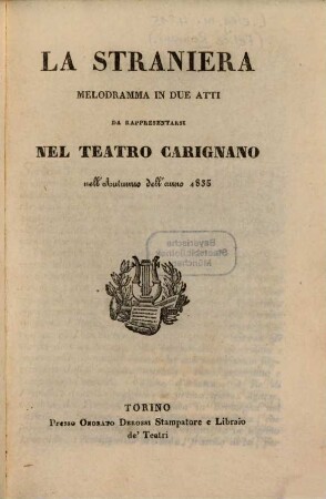 La straniera : Melodramma in 2 atti
