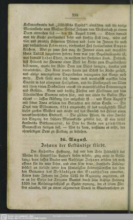 16. August. Johann der Beständige stirbt