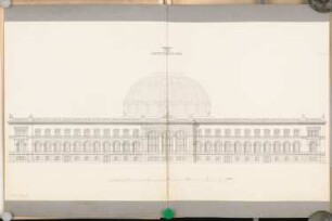 Landesbibliothek Berlin Schinkelwettbewerb 1875: Aufriss Seitenansicht; Maßstabsleiste