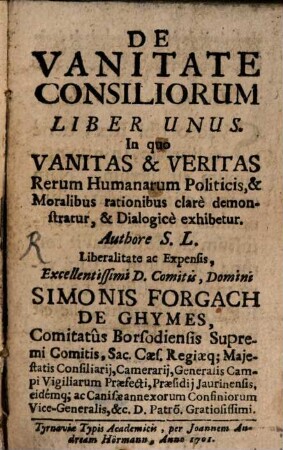 De Vanitate Consiliorum liber unus