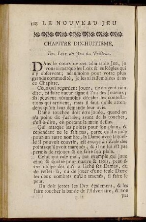 Chapitre Dix-Huitieme. Des Loix du Jeu du Trictrac