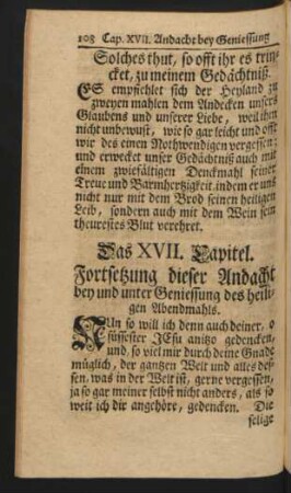 Das XVII. Capitel. Fortsetzung dieser Andacht bey und unter Geniessung des heiligen Abendmahls