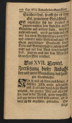 Das XVII. Capitel. Fortsetzung dieser Andacht bey und unter Geniessung des heiligen Abendmahls