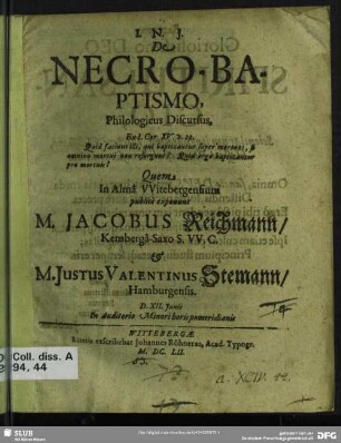 De Necro-Baptismo : Philologicus Discursus