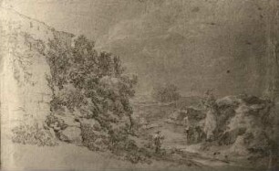 Landschaft mit Fluss und Staffage : Landschaft mit Fluss und Staffage. Zeichnung (vor 1669; J. van der Hagen)
