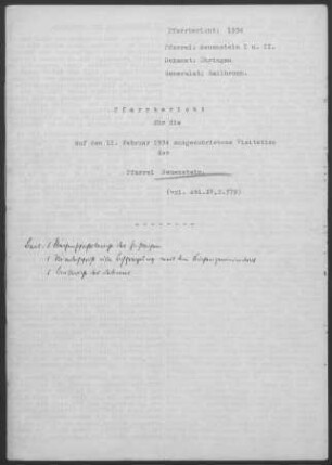 Neuenstein mit Grünbühl, Kleinhirschbach, Obereppach, Obersöllbach und Hohrain-Pfaffenweiler: Pfarrbericht 1934