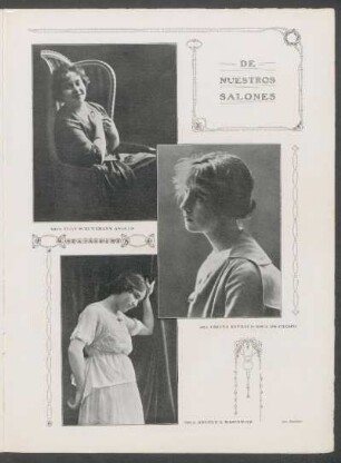 De nuestros salones - [Varias fotografías] : [Retrato de] Señorita Elly Schunemann Angulo [y] Señorita Angélica Maschwitz [y] Señora Celina Raybaud Roca de Crespo