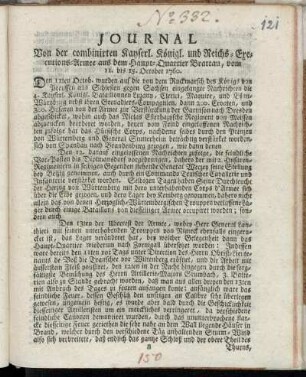 Journal Von der combinirten Kayserl. Königl. und Reichs-Executions-Armee aus dem Haupt-Quartier Brattau, vom 11. bis 15. October 1760