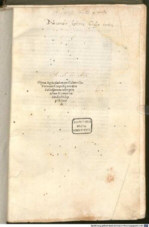 Scriptores rei rusticae : mit Vorrede an den Leser von Philippus Beroaldus und Gedicht an den Leser von Angelus Ugerius