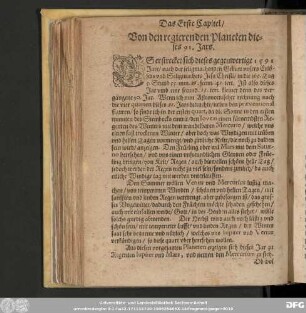 Das Erste Capitel/ Von den regierenden Planeten dieses 91. Jars.