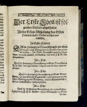 Der Erste Theil ist folgender Gestalt abgetheilet