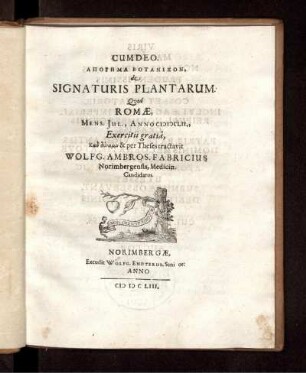 Aporēma Botanikon, de Signaturis Plantarum