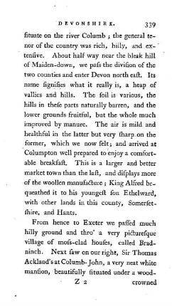 Devonshire: Collumpton ( 339 ), Exeter ( 341 ), Chudleigh ( 351 ), Ashburton ( 352 ), Ivy-bridge ( 353 ), Plymouth ( 353 ), Mount Edgecumhe ( 355 )