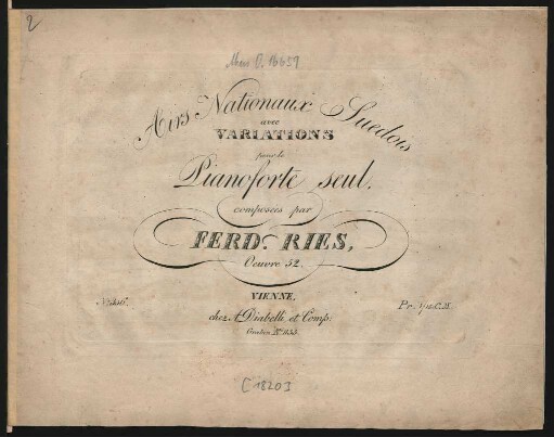 Airs Nationaux Suedois avec Variations pour le Pianoforte seul : Oeuvre 52.