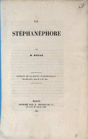 Le Stéphanéphore : extrait de la Revue Numismatique. Nouvelle série, tome II, p. 92. 1857