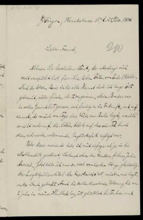 Nr. 27: Brief von Hermann Minkowski an Adolf Hurwitz, Göttingen, 29.12.1906