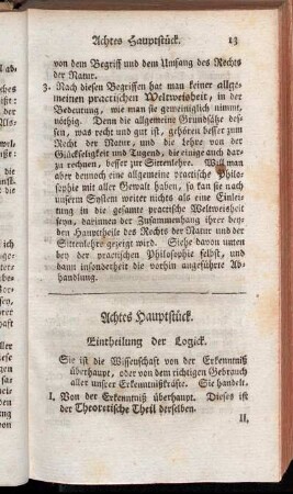 Achtes Hauptstück. Eintheilung der Logick.