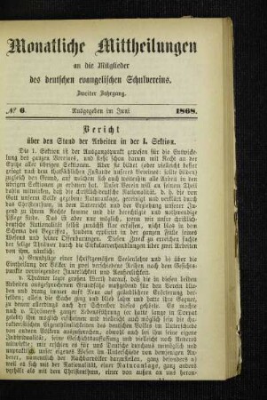 Bericht über den Stand der Arbeiten der I. Sektion