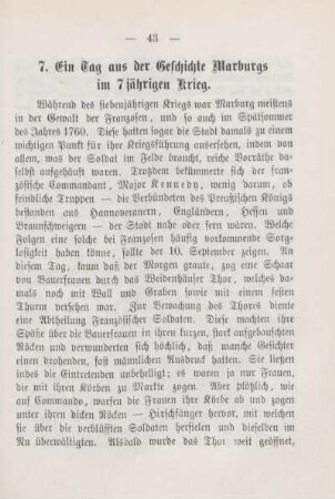 7. Ein Tag aus der Geschichte Marburgs im 7jährigen Krieg.