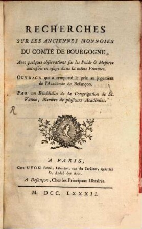 Recherches sur les anciennes monnoies du comté de Bourgogne