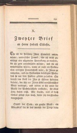 X. Zweyter Brief an Herrn Hofrath Schlosser