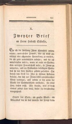 X. Zweyter Brief an Herrn Hofrath Schlosser