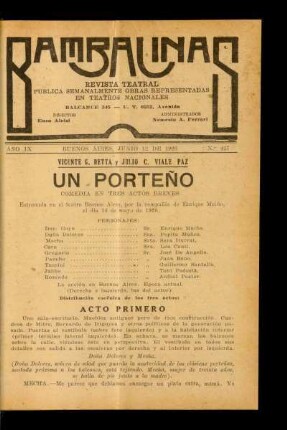 Un porteño : comedia en tres actos breves