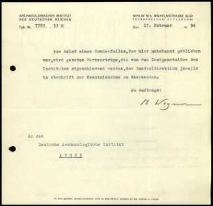 M. Wegner an DAI Athen