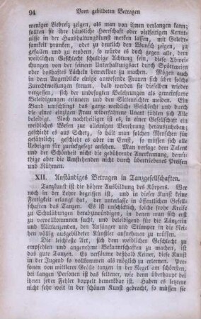 XII. Anständiges Betragen in Tanzgesellschaften.